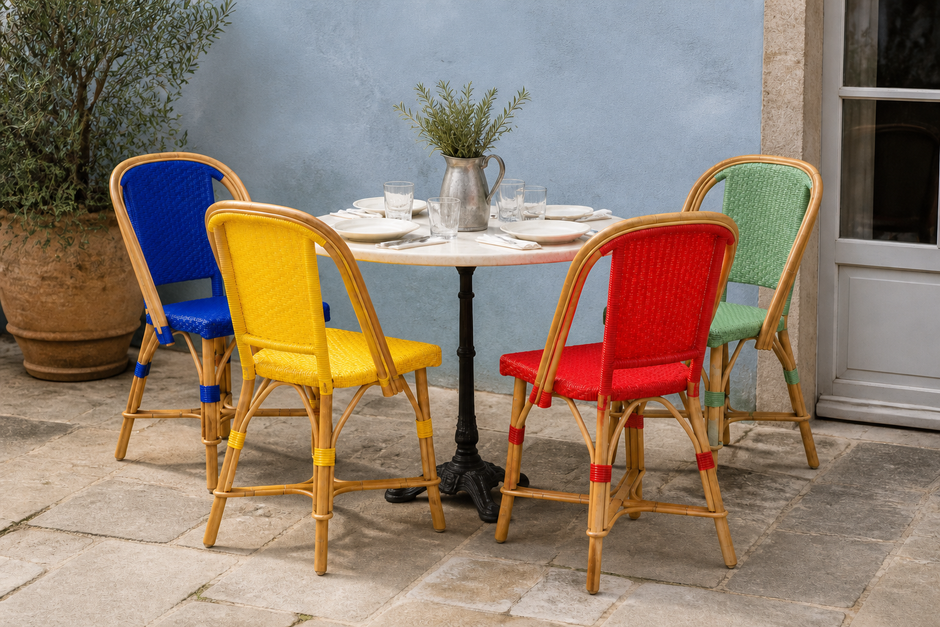 La chaise en rotin tissé : couleurs et cannages de la chaise de bistrot française