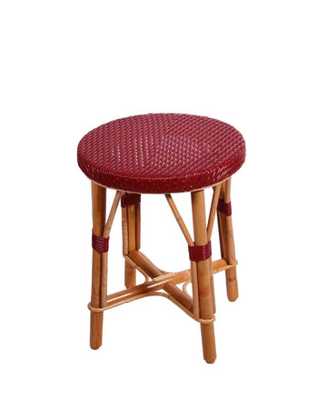 Tabouret bas, rond et rouge rubis