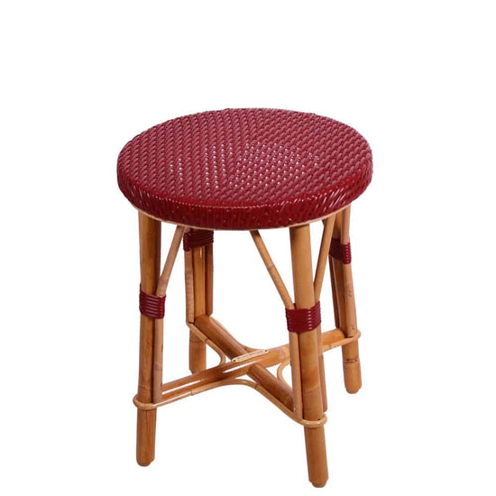 Tabouret bas, rond et rouge rubis