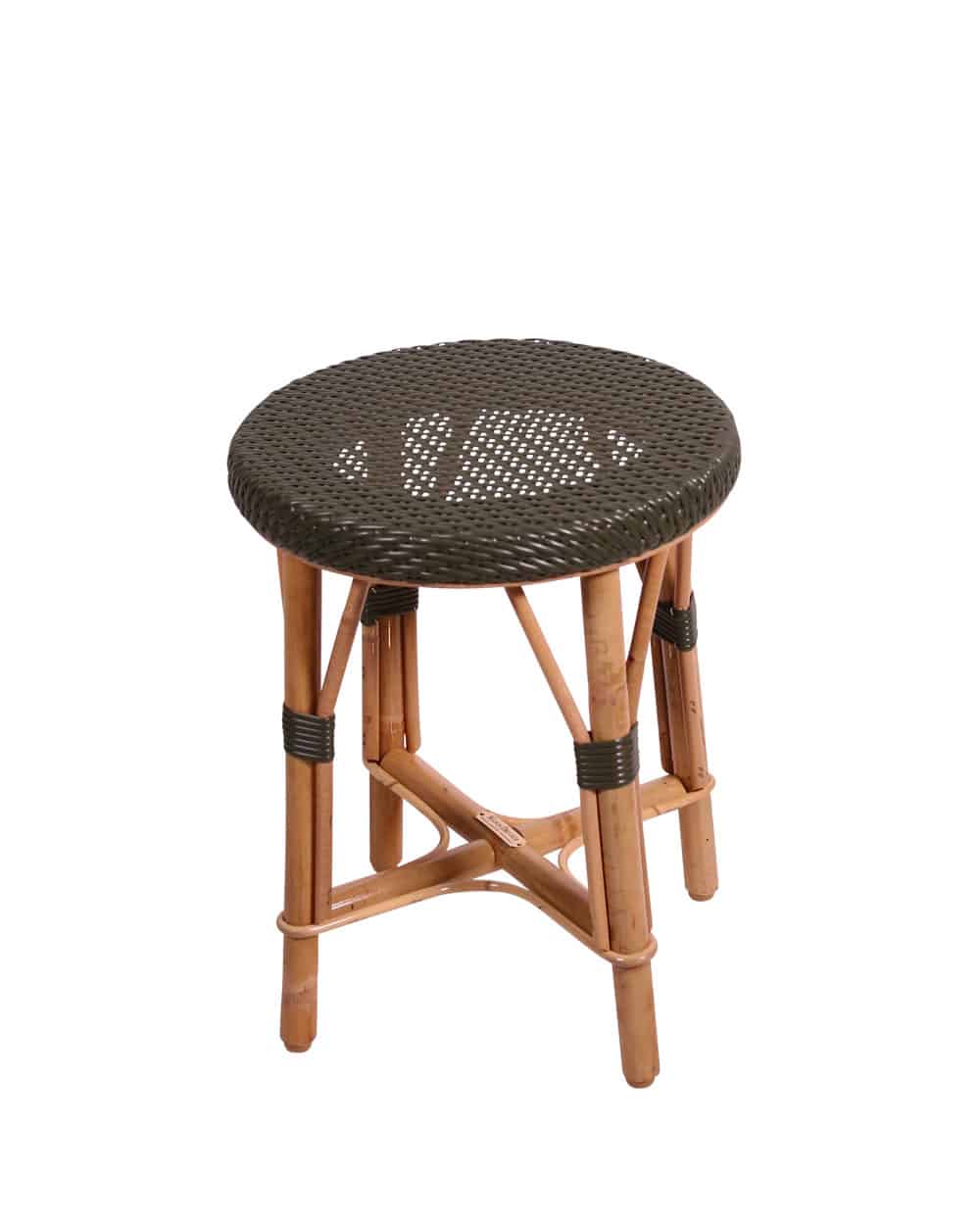Tabouret bas, rond et vert olive
